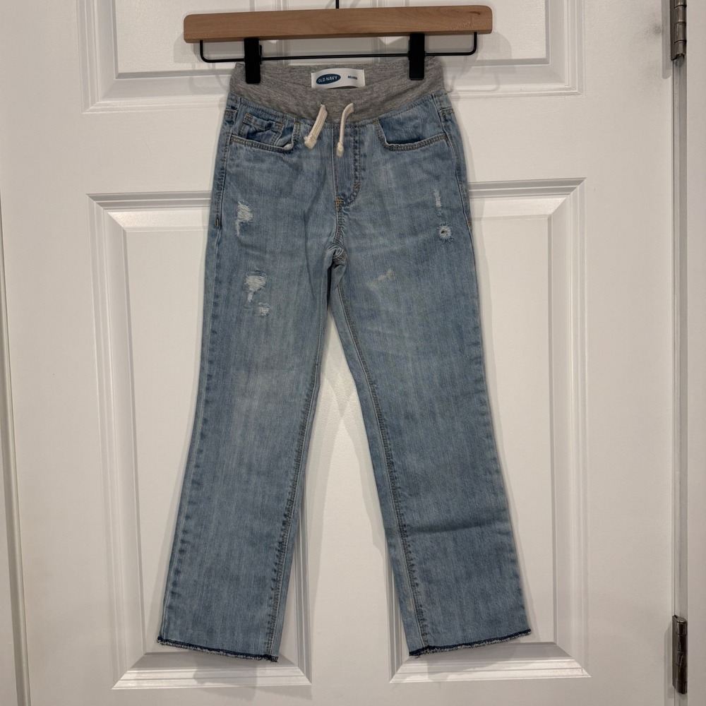 Old Navy Kids Relaxed Light Wash Distressed Jeans Jersey Waistband Size 5T